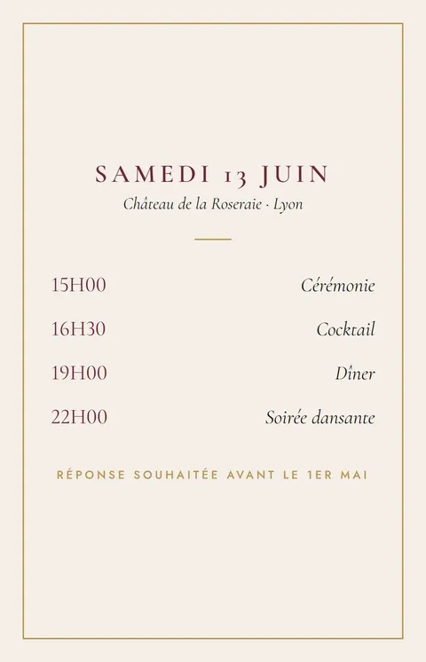 Programme La Roseraie, verso, format carte (aperçu de démonstration)